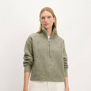 Everlane The Half-Zip Sweater in Luxe Merino Green Base - Size M